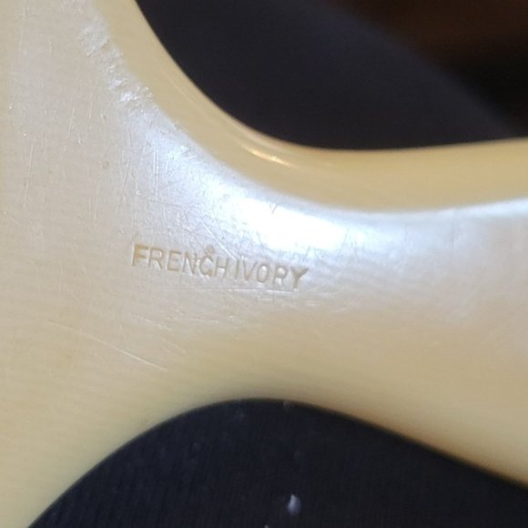 French Ivory Celluloid Beveled Hand Mirror and Powder Jar Vanity Dresser Set - Picture 6 of 6